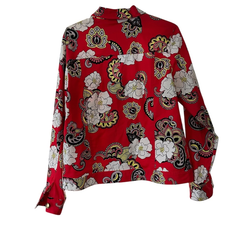 Red Print Jacket 8 Button Up Lightweight Artsy - image 2
